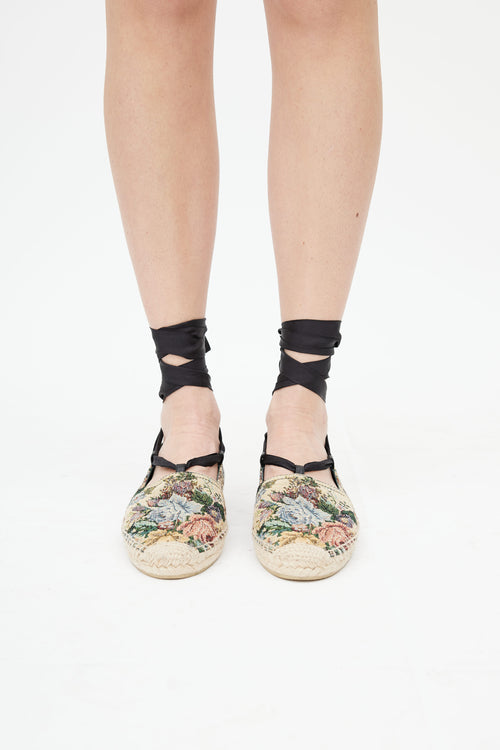 Saint Laurent Beige & Multicolour Woven Floral Espadrille