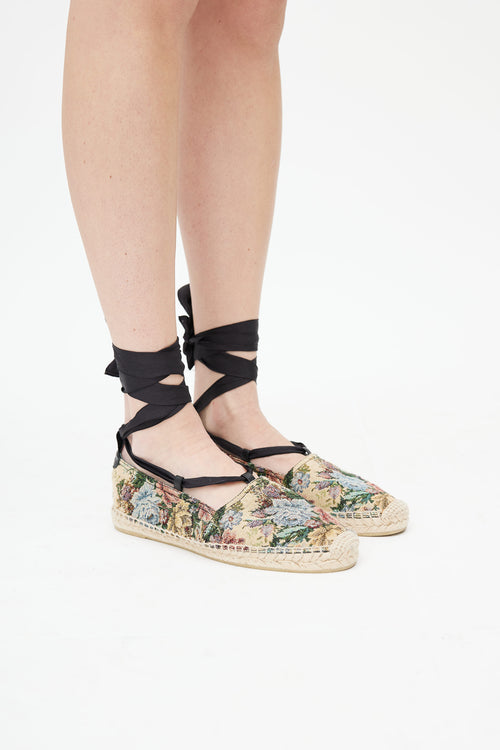 Saint Laurent Beige & Multicolour Woven Floral Espadrille