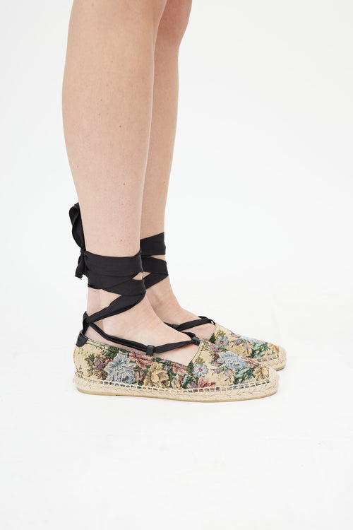 Saint Laurent Beige & Multicolour Woven Floral Espadrille