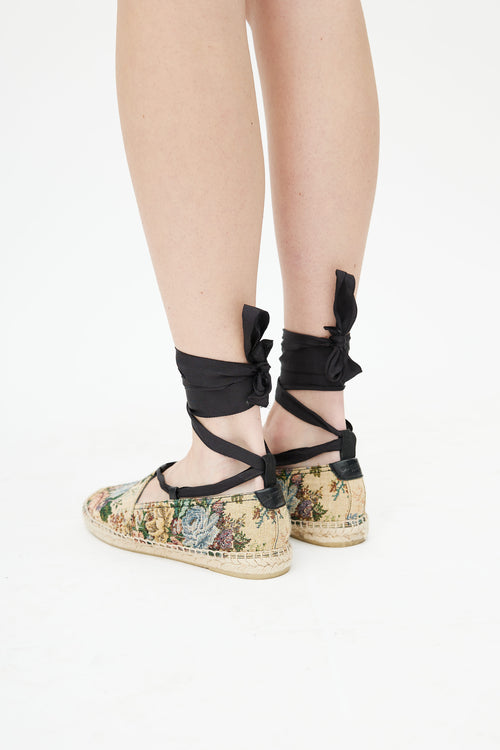 Saint Laurent Beige & Multicolour Woven Floral Espadrille