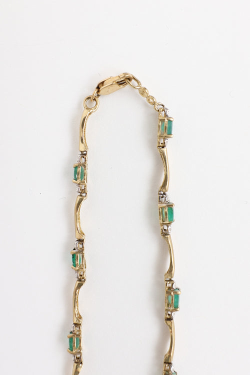 Fine Jewelry 10K Yellow Gold Emerald and Diamond Chain Bracelet