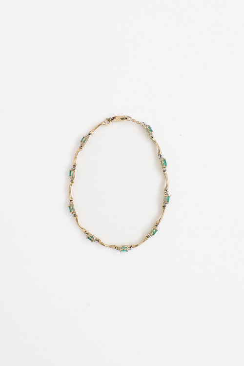 Fine Jewelry 10K Yellow Gold Emerald and Diamond Chain Bracelet