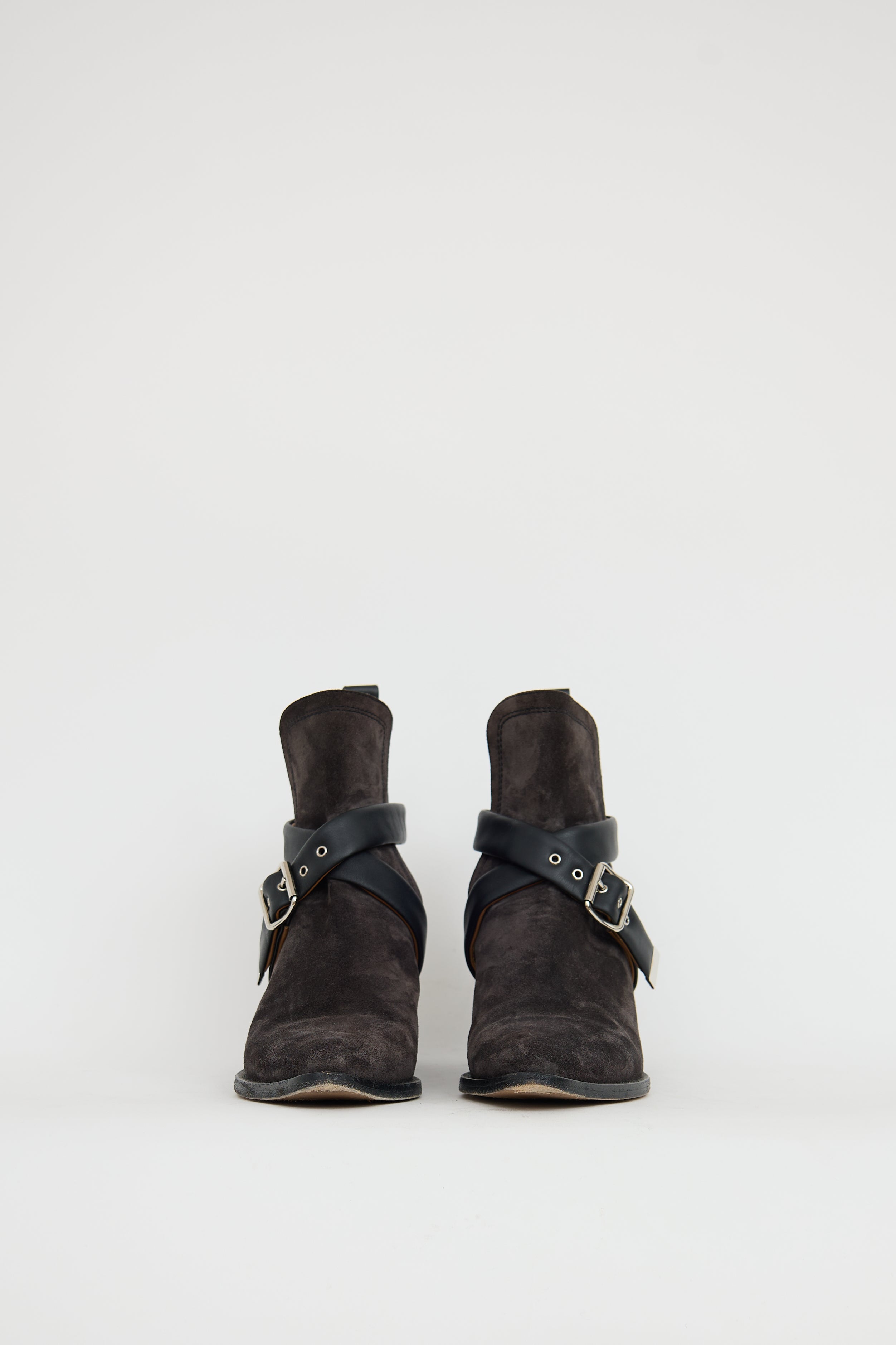 Chloé Grey & Black Suede Buckle Boot