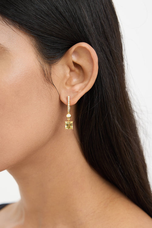 Fine Jewelry 14K Yellow Gold Diamond Beryl Drop Earrings