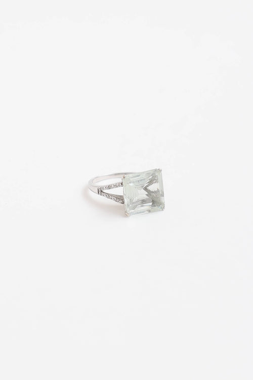 Fine Jewelry 14K White Gold Green Amethyst and Diamond Ring