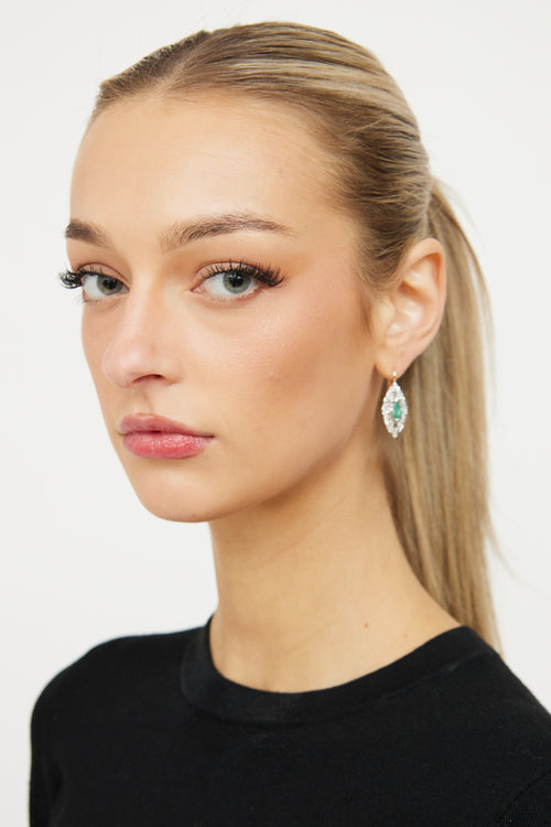 Fine Jewelry 14K White Gold & Emerald Drop Stud Earring