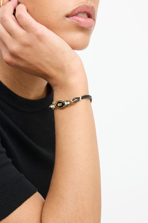 Fine Jewelry 14K Yellow Gold Diamond & Onyx Bracelet
