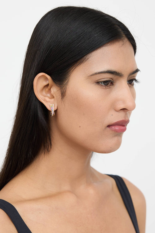Fine Jewelry 18K Yellow Gold Sapphire Diamond Hoop Earrings