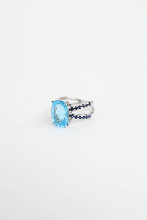 Fine Jewelry 18K White Gold Saphire and Blue Topaz Ring