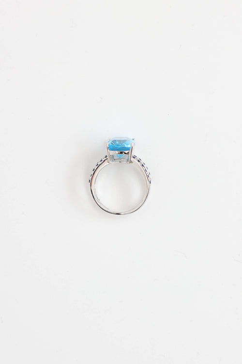 Fine Jewelry 18K White Gold Saphire and Blue Topaz Ring
