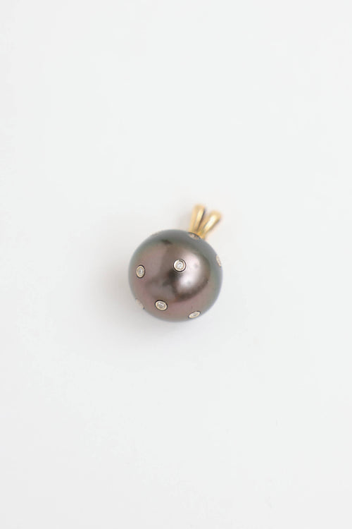 Fine Jewelry 18K Yellow Gold Tahitian Cultured Pearl & Diamond Pendant