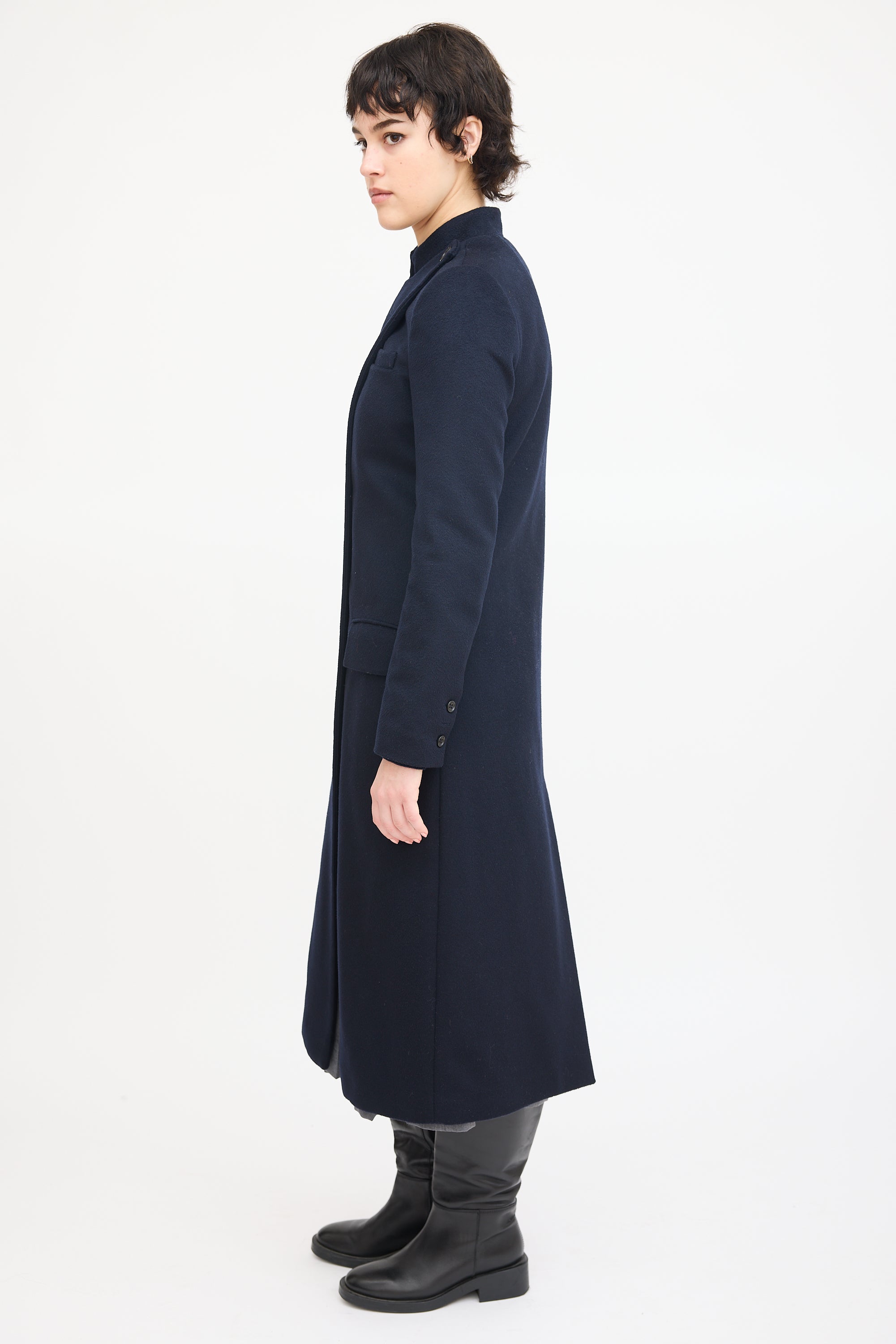 A.L.C. Navy Wool Asymmetrical Long Coat