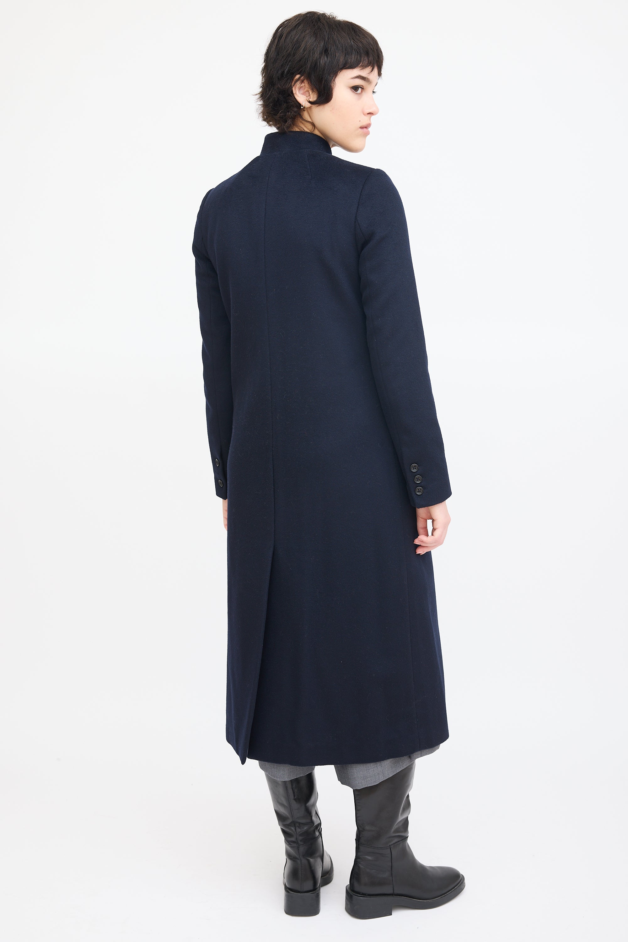 A.L.C. Navy Wool Asymmetrical Long Coat