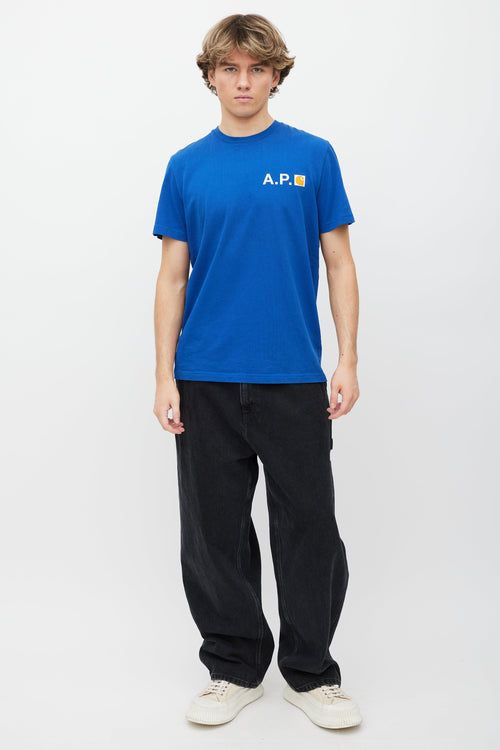 A.P.C. X Carhartt WIP Blue & White Logo T-Shirt