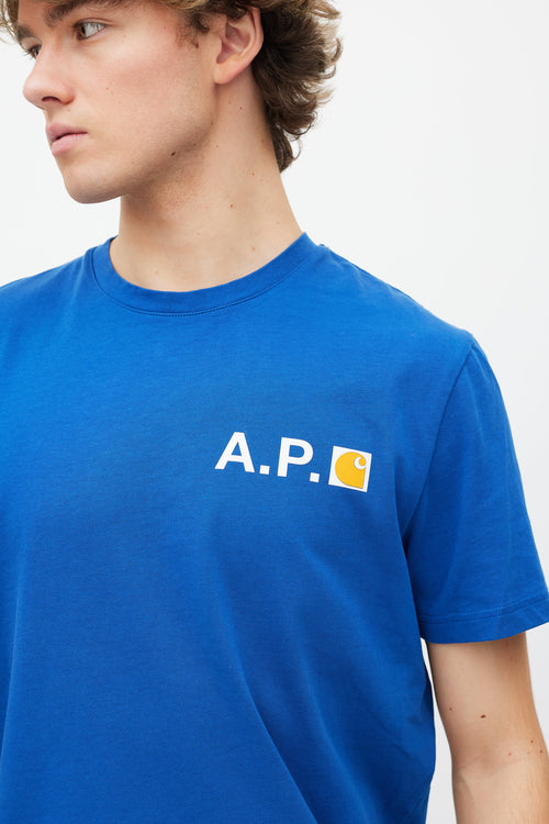 A.P.C. X Carhartt WIP Blue & White Logo T-Shirt
