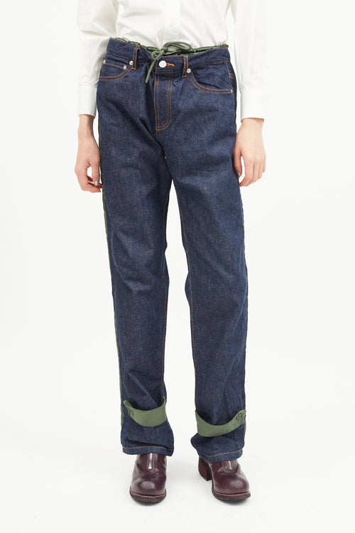 A.P.C. x Sacai Blue & Green Nylon Denim Jeans