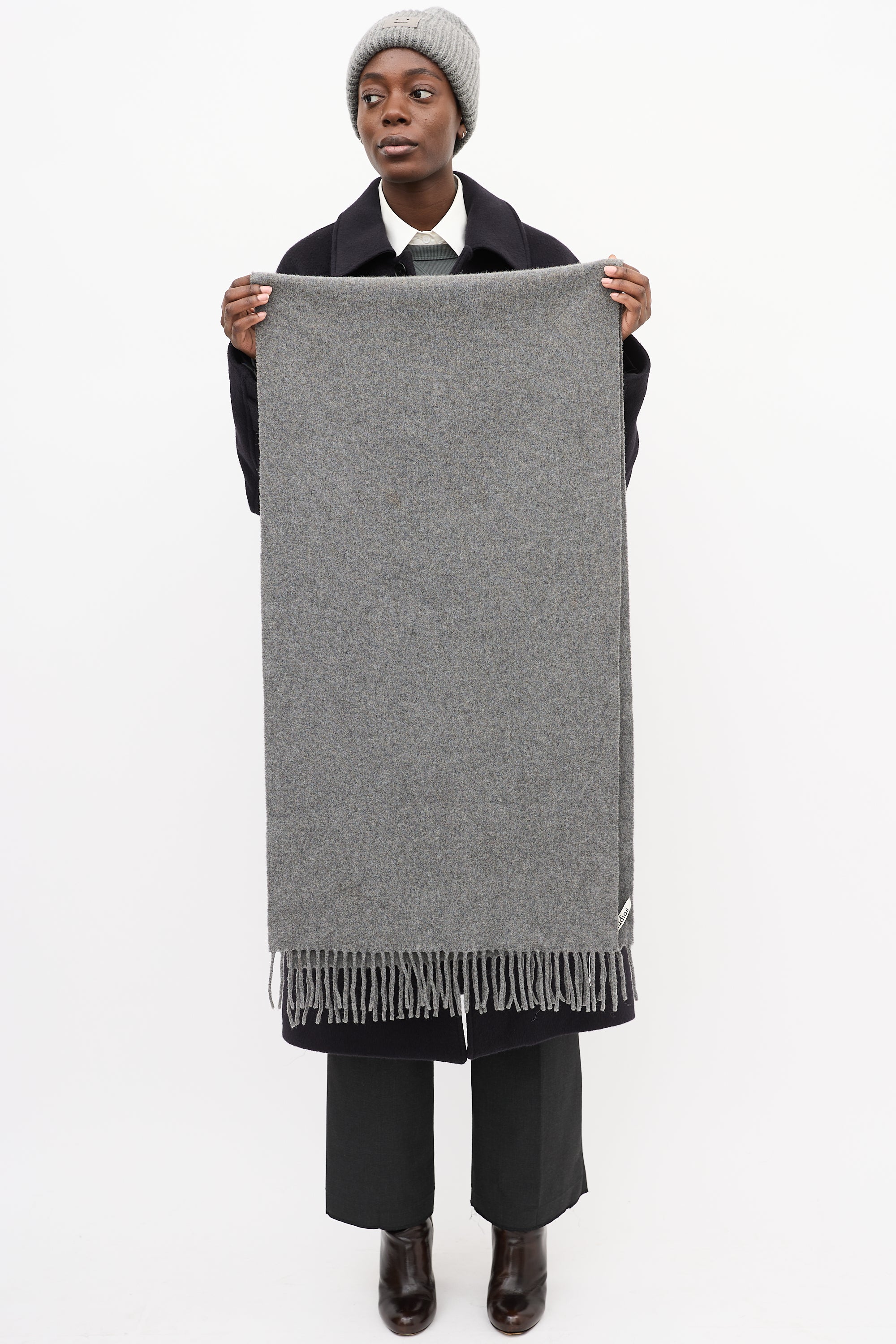 Acne Studios Grey Wool Fringe Scarf