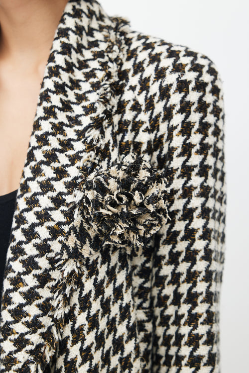 Chanel Spring 2006 Black & White Silk Houndstooth Coat