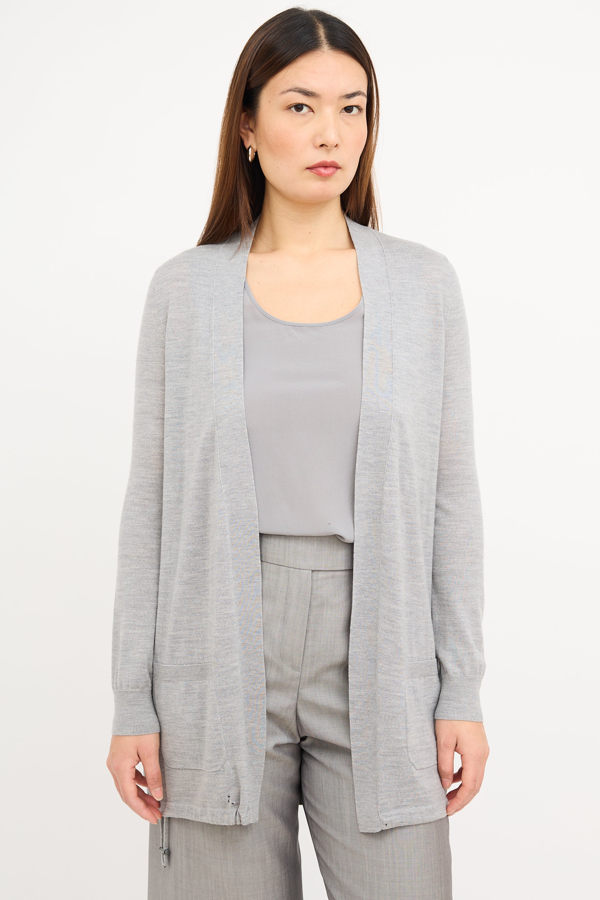 Akris Grey Wool Drawcord Cardigan