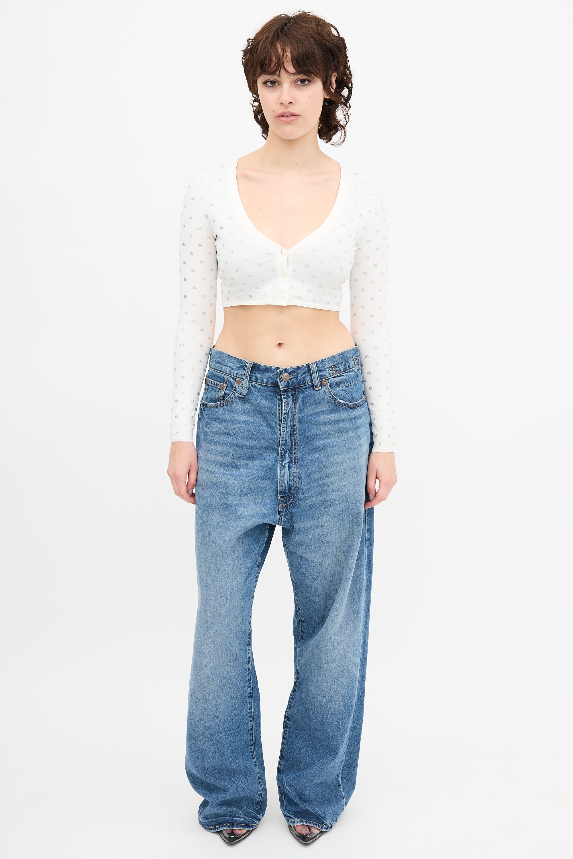 Alexander Wang Crystal Logo Cropped Cardigan