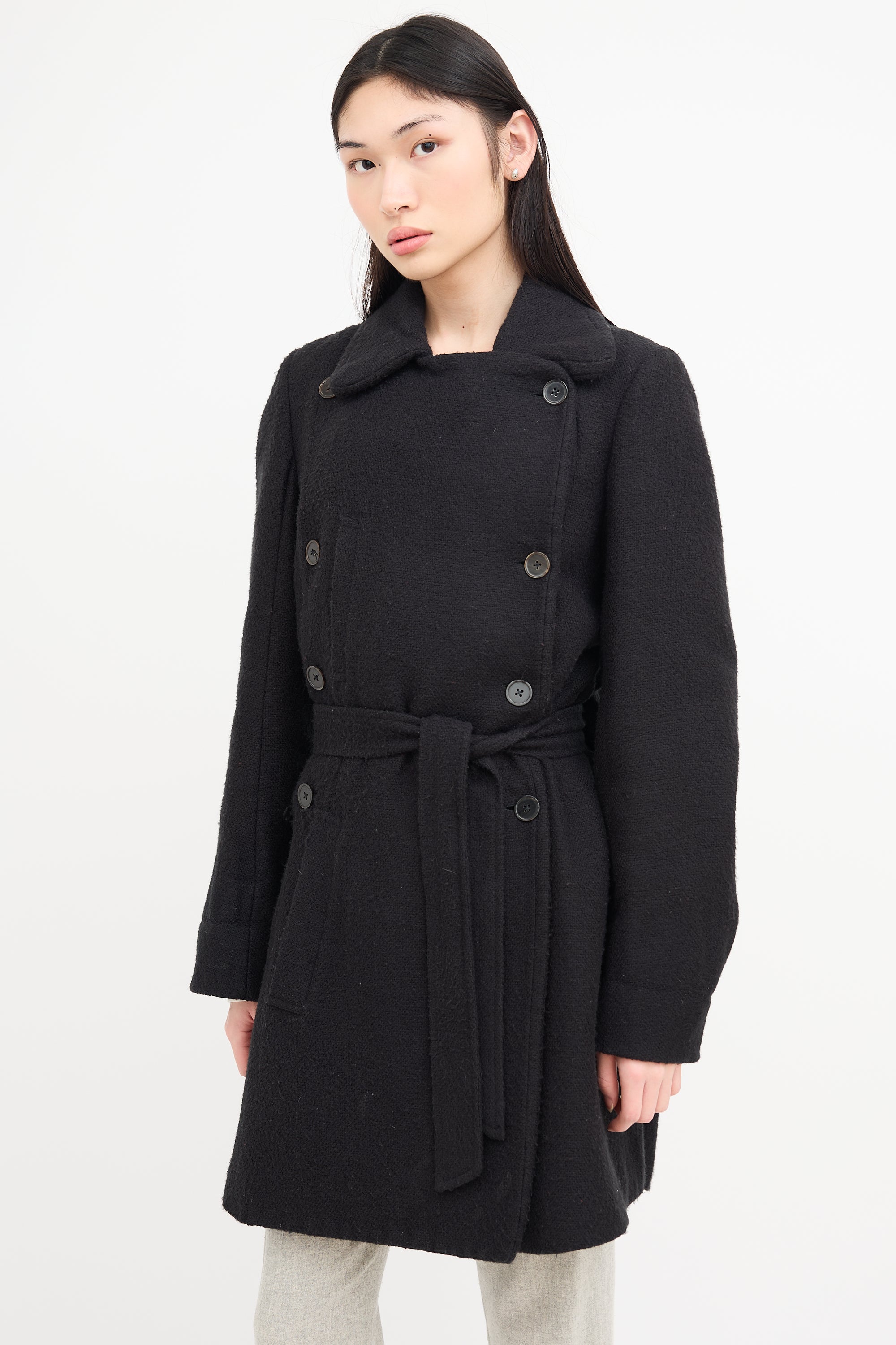 Ann Demeulemeester Black Mohair Blend Double Breasted Coat