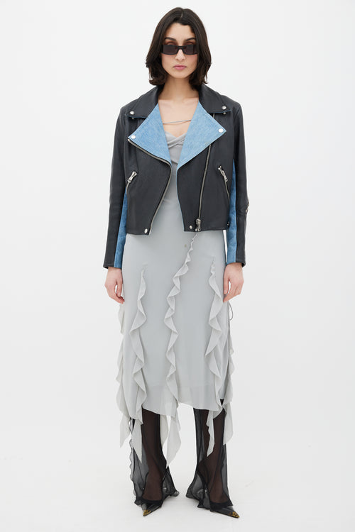 Acne Studios Black & Blue Denim Leather Jacket