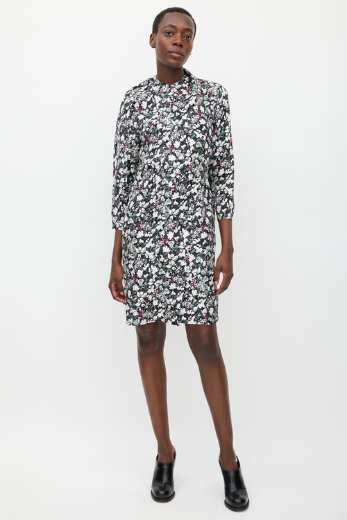 Acne Studios Black & Multicolour Floral Silk Draped Dress