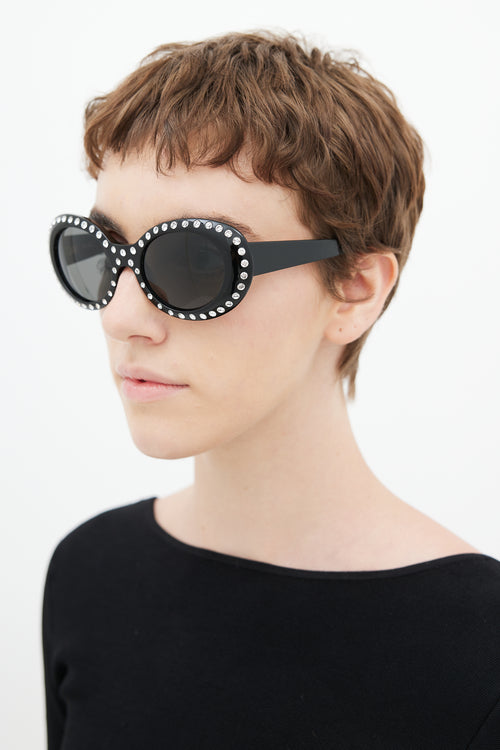 Acne Studios Black & Silver Crystal Mustang C30006 Round Sunglasses