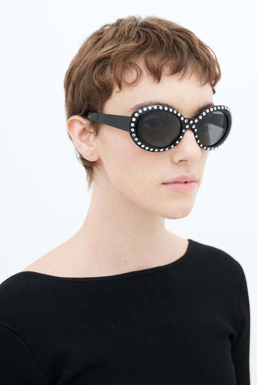 Acne Studios Black & Silver Crystal Mustang C30006 Round Sunglasses