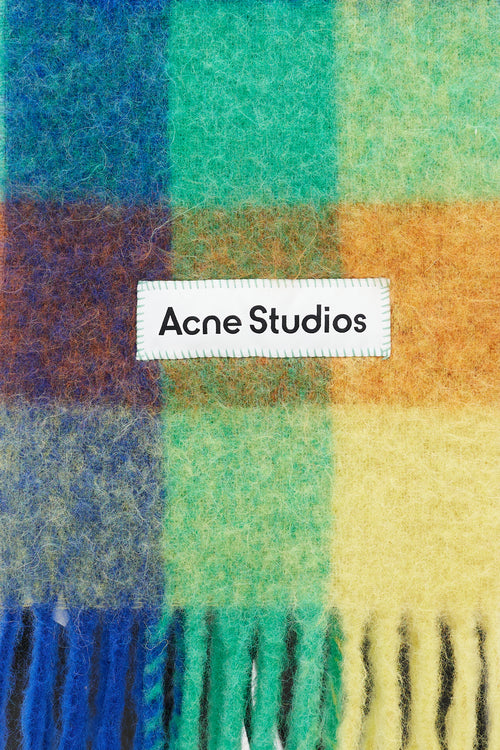 Acne Studios Blue & Multicolour Wool Checkered Scarf