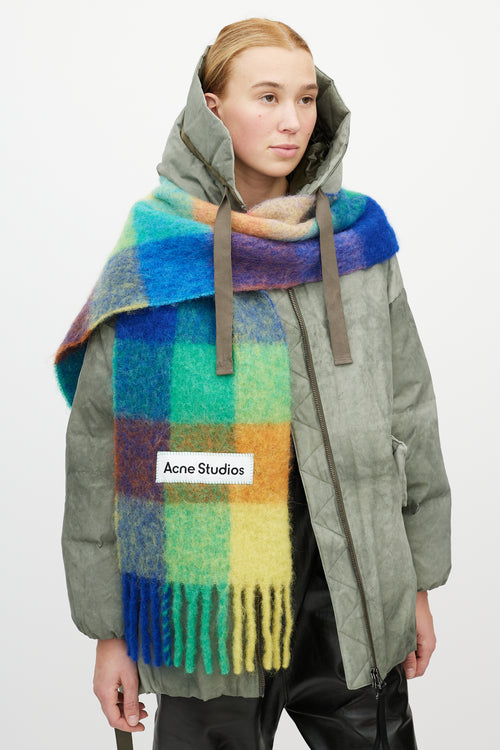Acne Studios Blue & Multicolour Wool Checkered Scarf