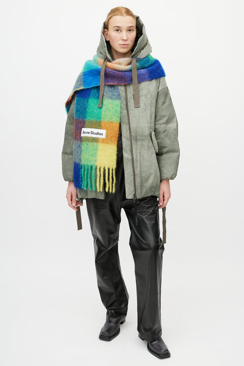 Acne Studios Blue & Multicolour Wool Checkered Scarf