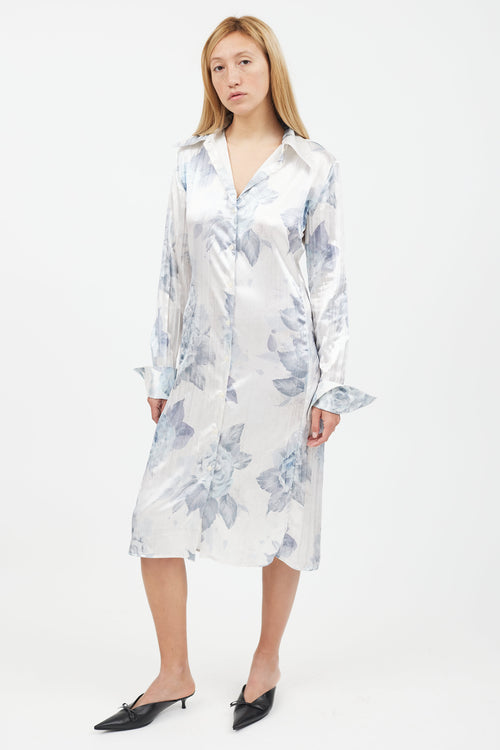 Acne Studios Blue & Grey Flower Print Shirt Dress