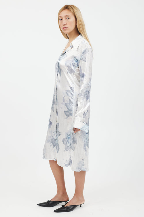 Acne Studios Blue & Grey Flower Print Shirt Dress