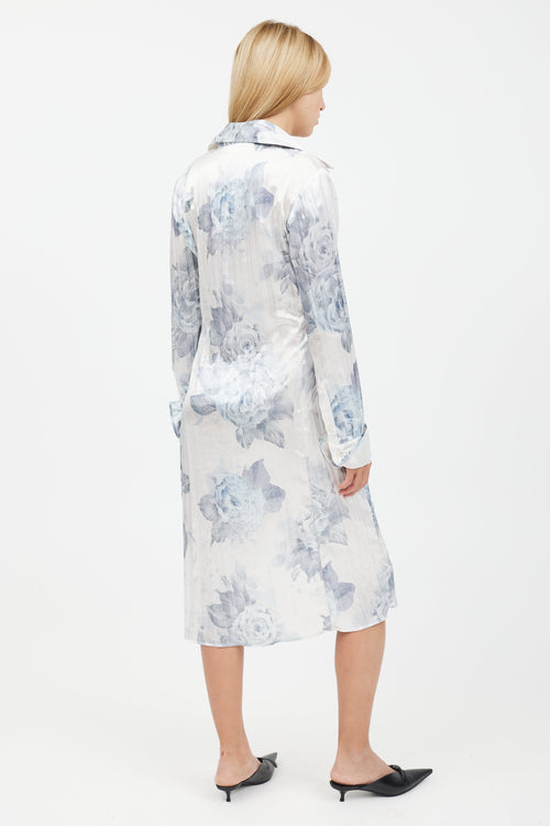 Acne Studios Blue & Grey Flower Print Shirt Dress
