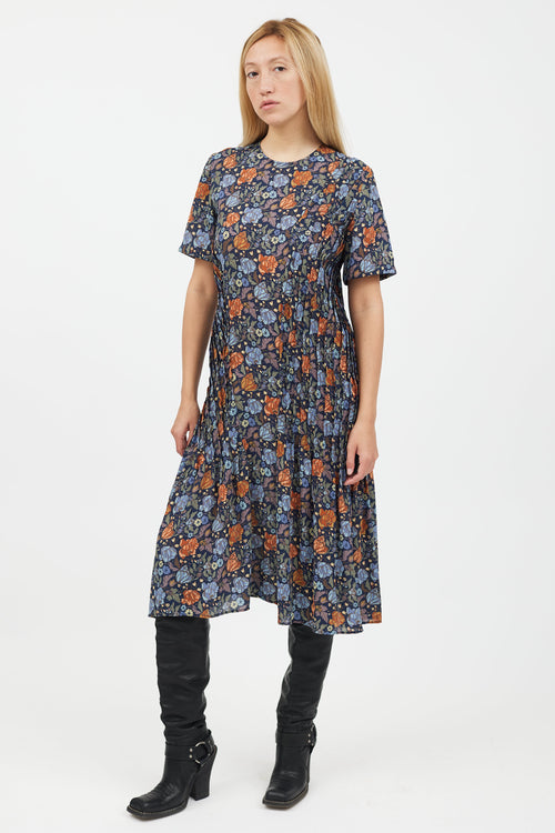 Acne Studios Blue & Orange Floral Short Sleeve Dress