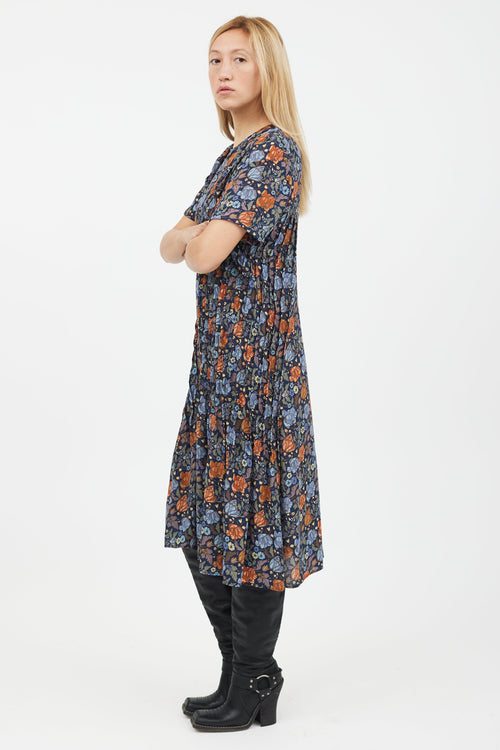 Acne Studios Blue & Orange Floral Short Sleeve Dress