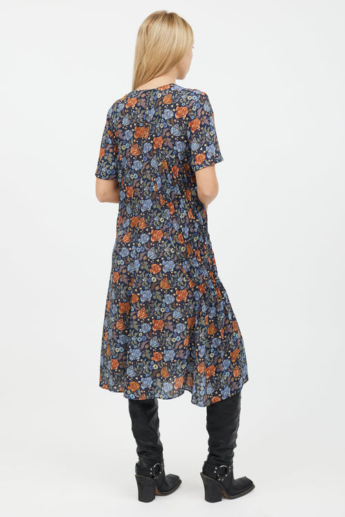 Acne Studios Blue & Orange Floral Short Sleeve Dress