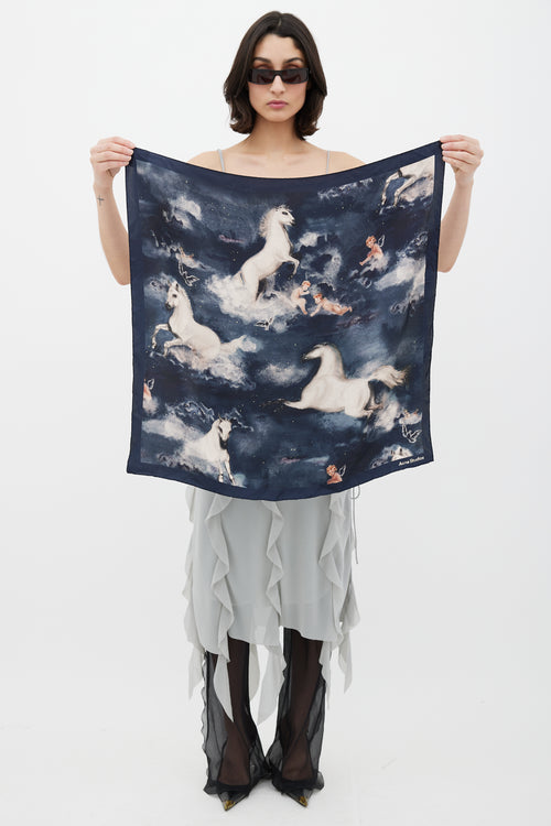 Acne Studios Navy & Multicolour Printed Silk Scarf