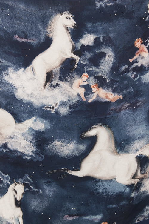 Acne Studios Navy & Multicolour Printed Silk Scarf