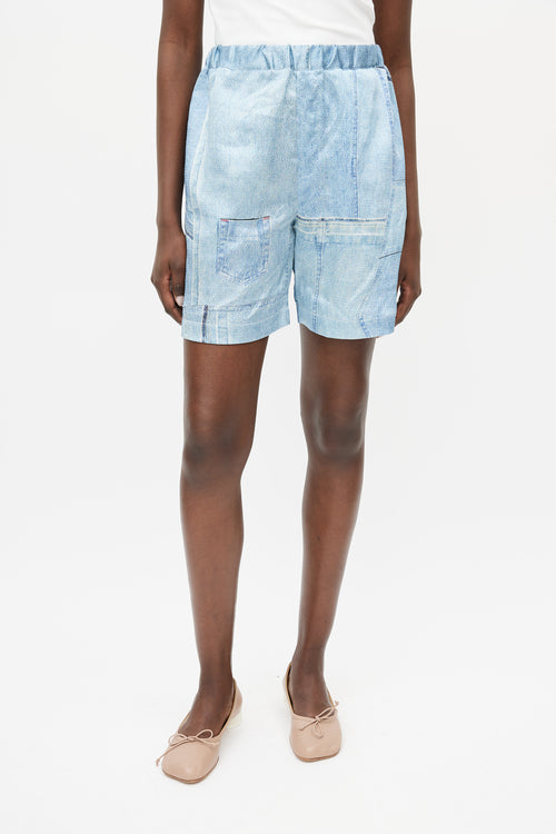 Acne Studios Blue Trompe L'oeil Denim Satin Short