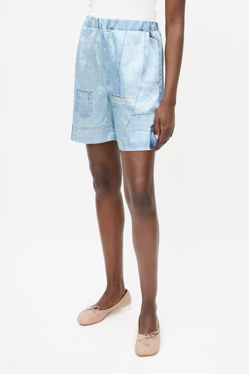 Acne Studios Blue Trompe L'oeil Denim Satin Short