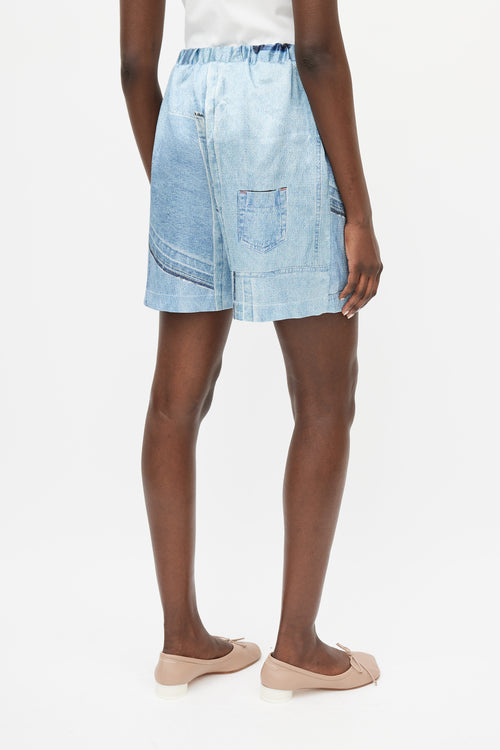 Acne Studios Blue Trompe L'oeil Denim Satin Short