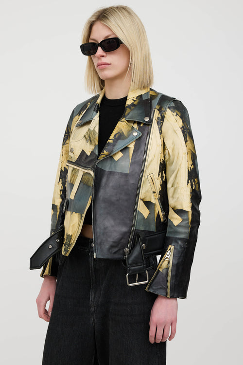 Acne Studios Collage Printed Leather Rider Jacket