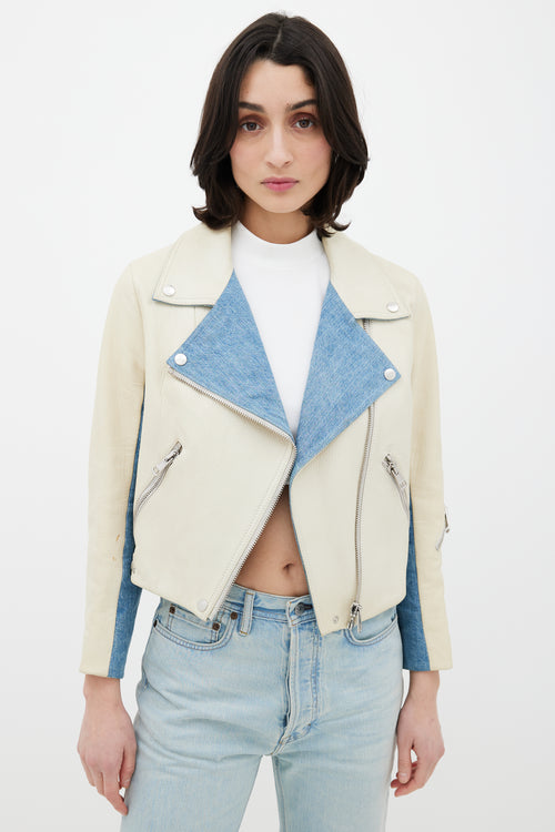 Acne Studios Cream & Blue Denim Leather Jacket