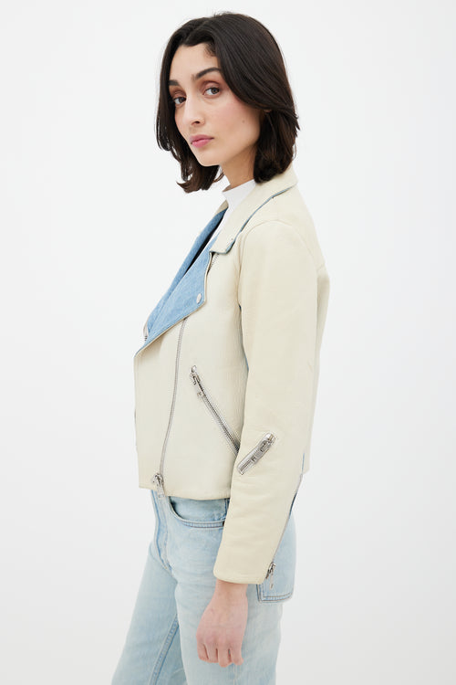 Acne Studios Cream & Blue Denim Leather Jacket