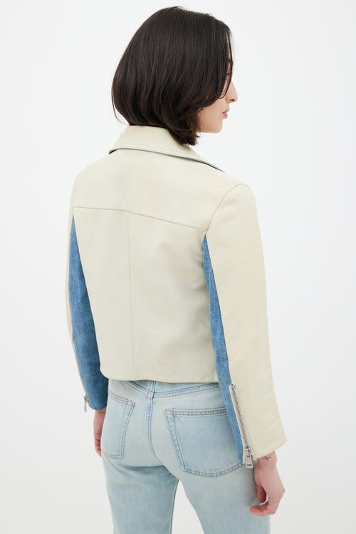 Acne Studios Cream & Blue Denim Leather Jacket