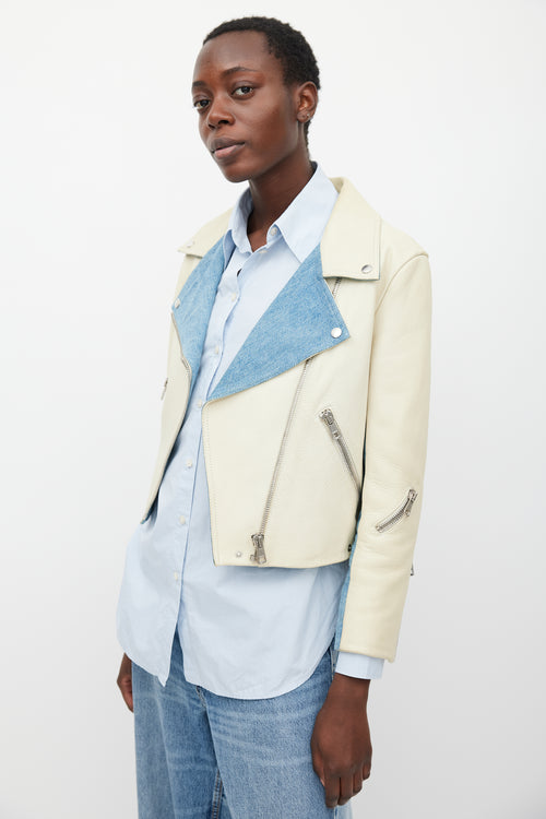 Acne Studios Cream & Blue Rita Leather & Denim Jacket