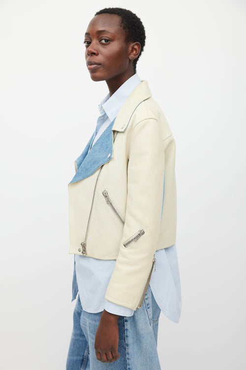 Acne Studios Cream & Blue Rita Leather & Denim Jacket