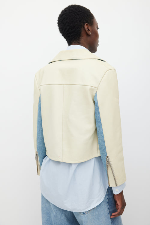 Acne Studios Cream & Blue Rita Leather & Denim Jacket